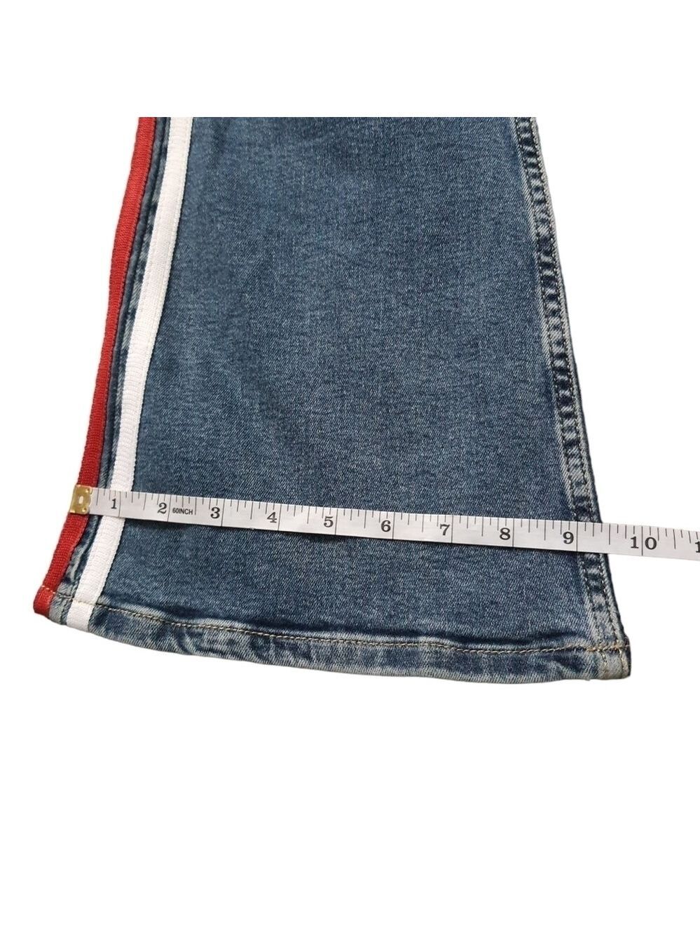 ๐บ๐ธ Topshop Jeans Moto Jamie Flare Womens 28 High Waisted Red White Blue Stripe - Picture 10 of 12